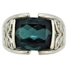 Indicolite Tourmaline Diamond Platinum Ring