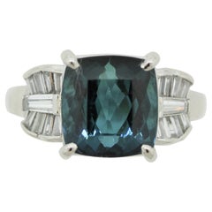 Indicolite Tourmaline Diamond Platinum Ring