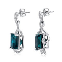 Boucles d'oreilles en tourmaline indicolite de 12,98 carats, taille émeraude