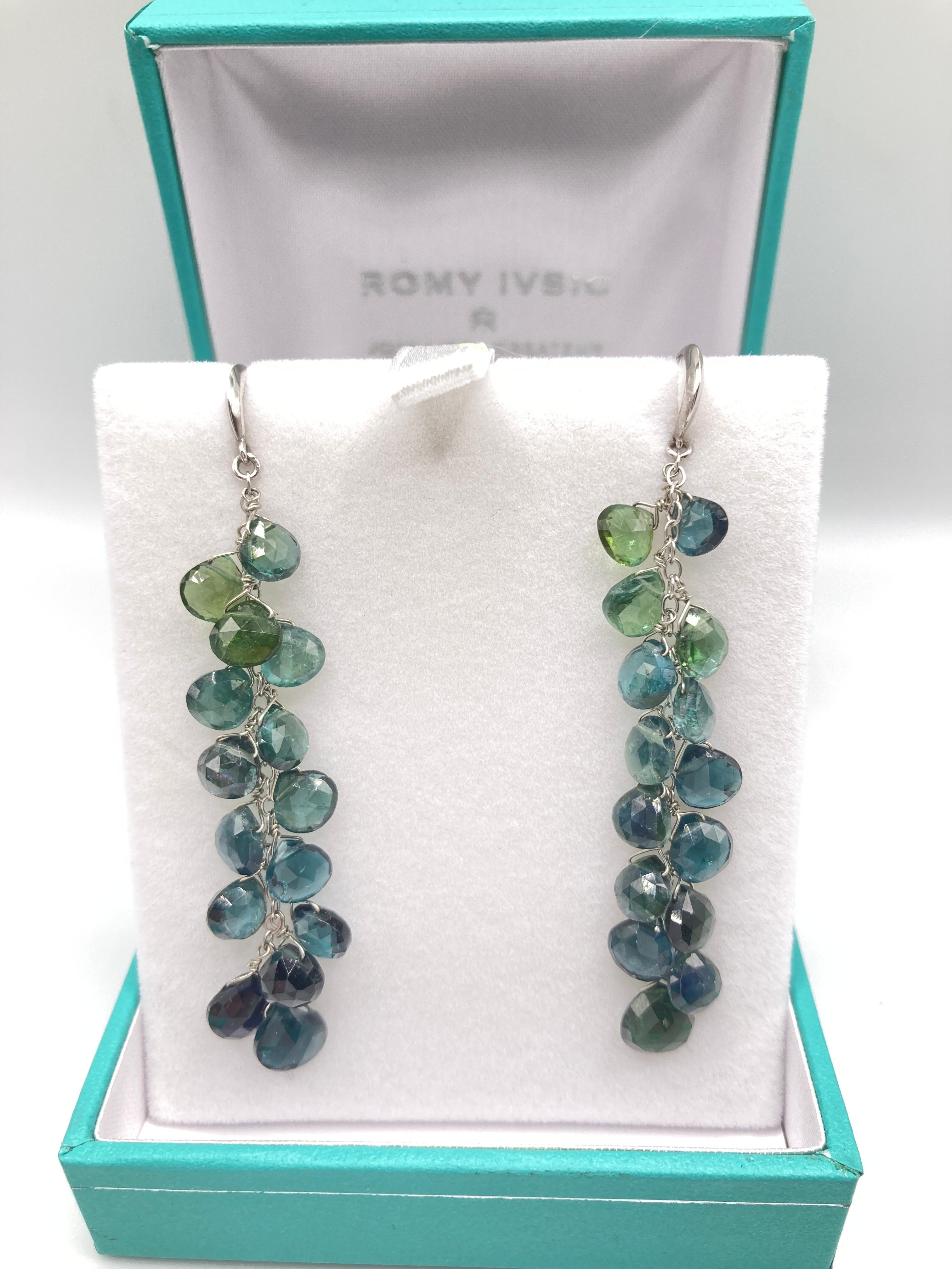 Indicolite Tourmaline Grape Drop Earrings In New Condition In Los Angeles, CA