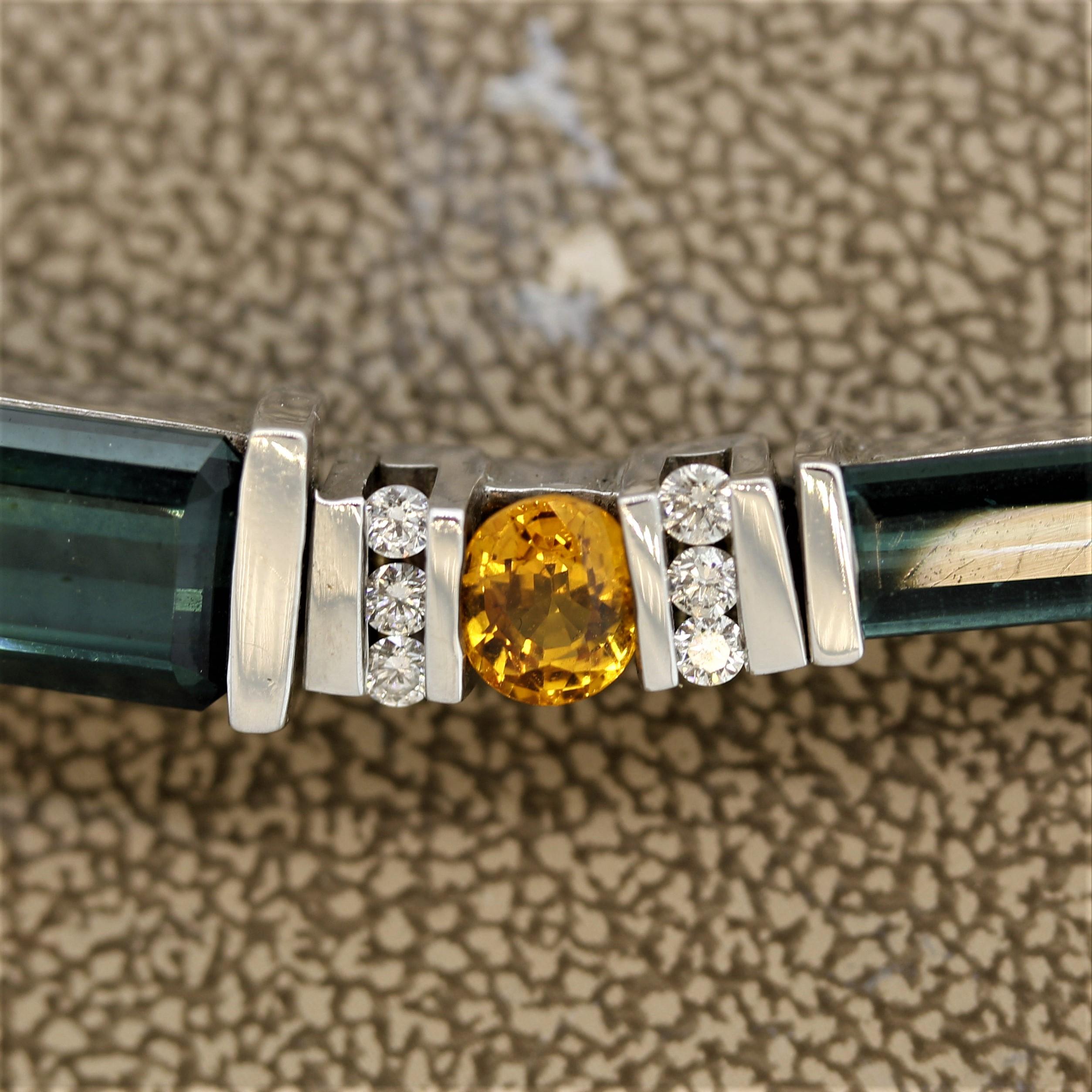 Women's Indicolite-Tourmaline Orange-Sapphire Diamond Gold Collar Necklace