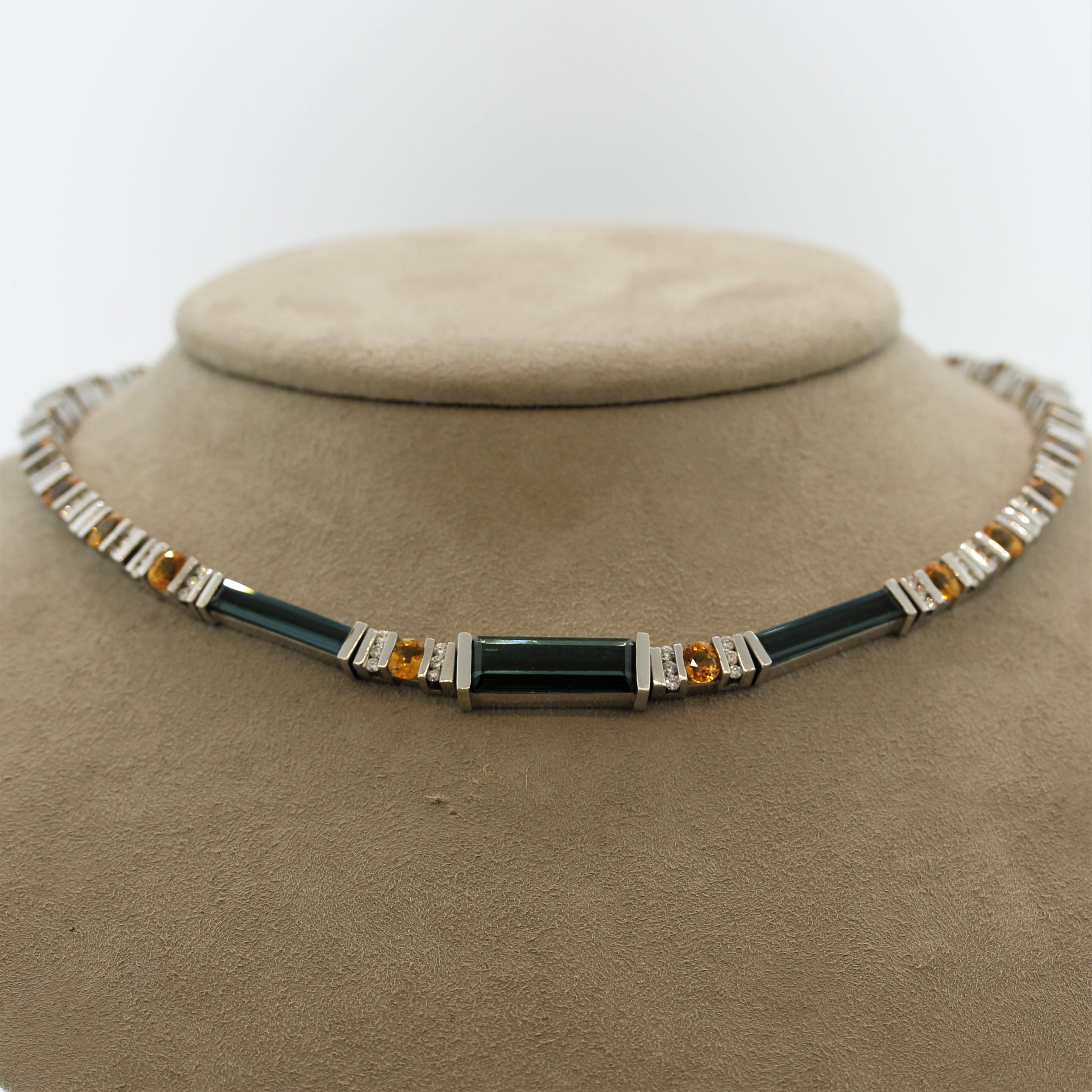 Indicolite-Tourmaline Orange-Sapphire Diamond Gold Collar Necklace 3
