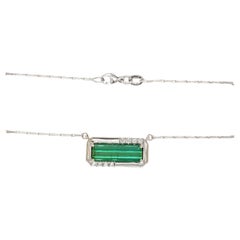 Indicolite Tourmaline Pendant Necklace w Earth Mined Diamonds in Solid 14K Gold