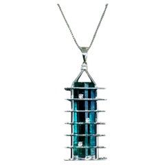29.50 Indicolite Tourmaline Platinum Pendant Necklace