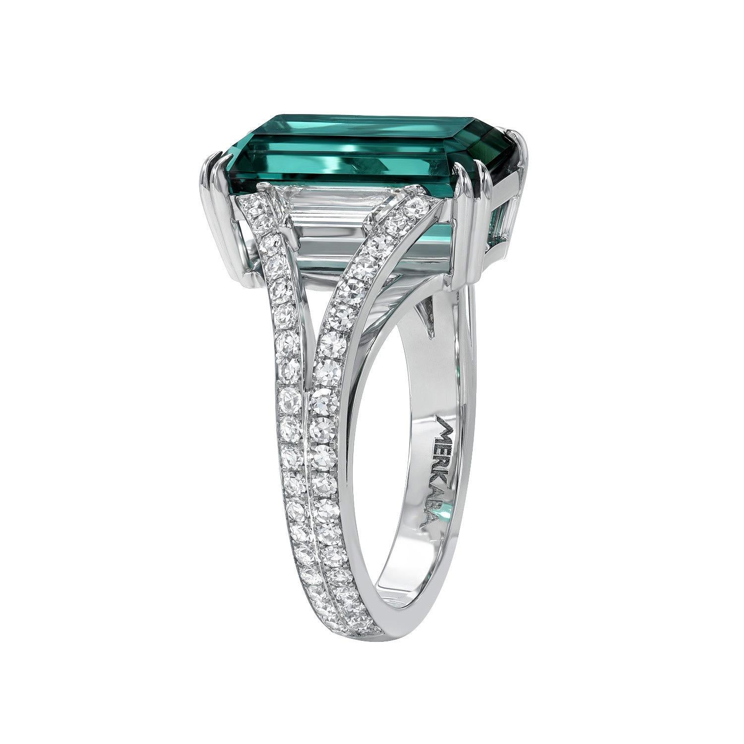 Contemporary Indicolite Tourmaline Ring 5.23 Carat Emerald Cut
