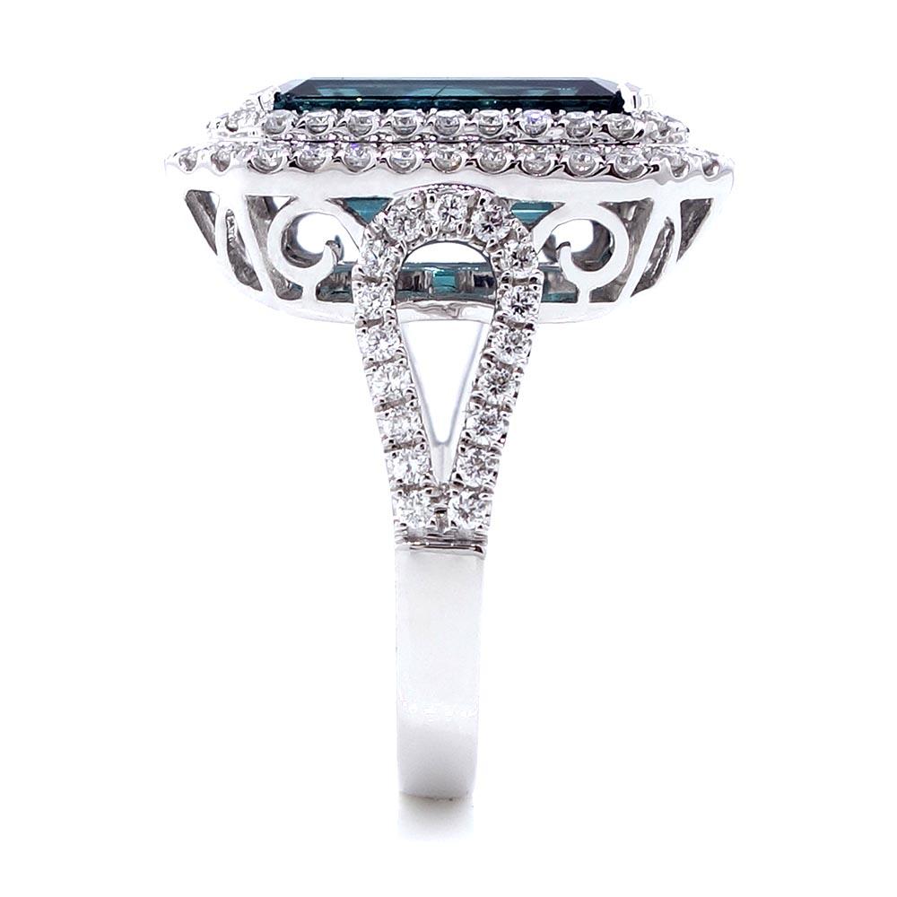Indicolite Tourmaline Ring in 18k White Gold In New Condition For Sale In Houston, TX