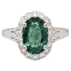 Indicolite Tourmaline Ring w Earth Mined Diamonds in Solid 14K Gold Oval 10x7mm