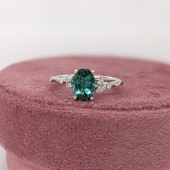Indicolite Tourmaline Ring w Earth Mined Diamonds in Solid 14K Gold Oval 8.5x6mm