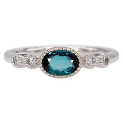 Indicolite Tourmaline Ring with Natural Diamond Accents: Solid 14K Gold, 7x5mm