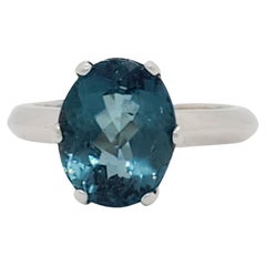 Indicolite Tourmaline Solitaire Ring in Platinum