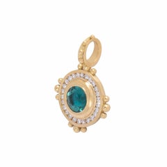 Indicolite Tourmaline Sun Pendant with Diamonds in 18 Karat Gold
