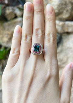 Bague en or rose 18 carats avec tourmaline indicolite, saphir rose et diamant