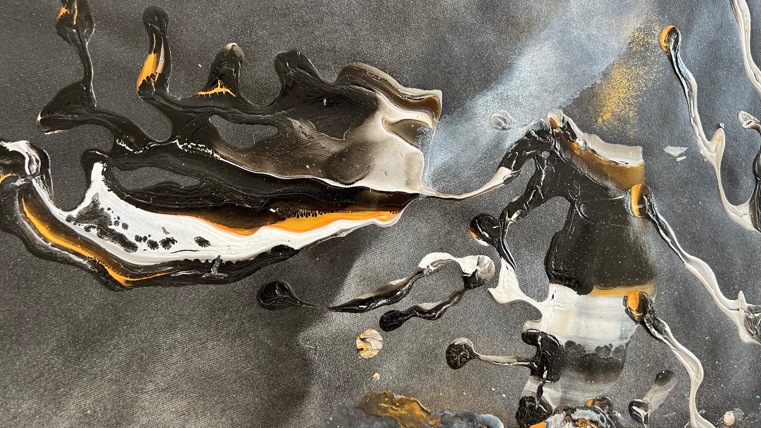 Russian Contemporary Art by Indie Ru - Black Abstract Energy in Gold and Silver For Sale 1