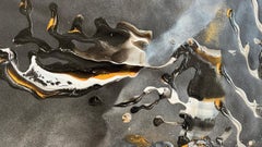 Russische zeitgenössische Kunst von Indie Ru - Schwarze abstrakte Energie in Gold und Silber
