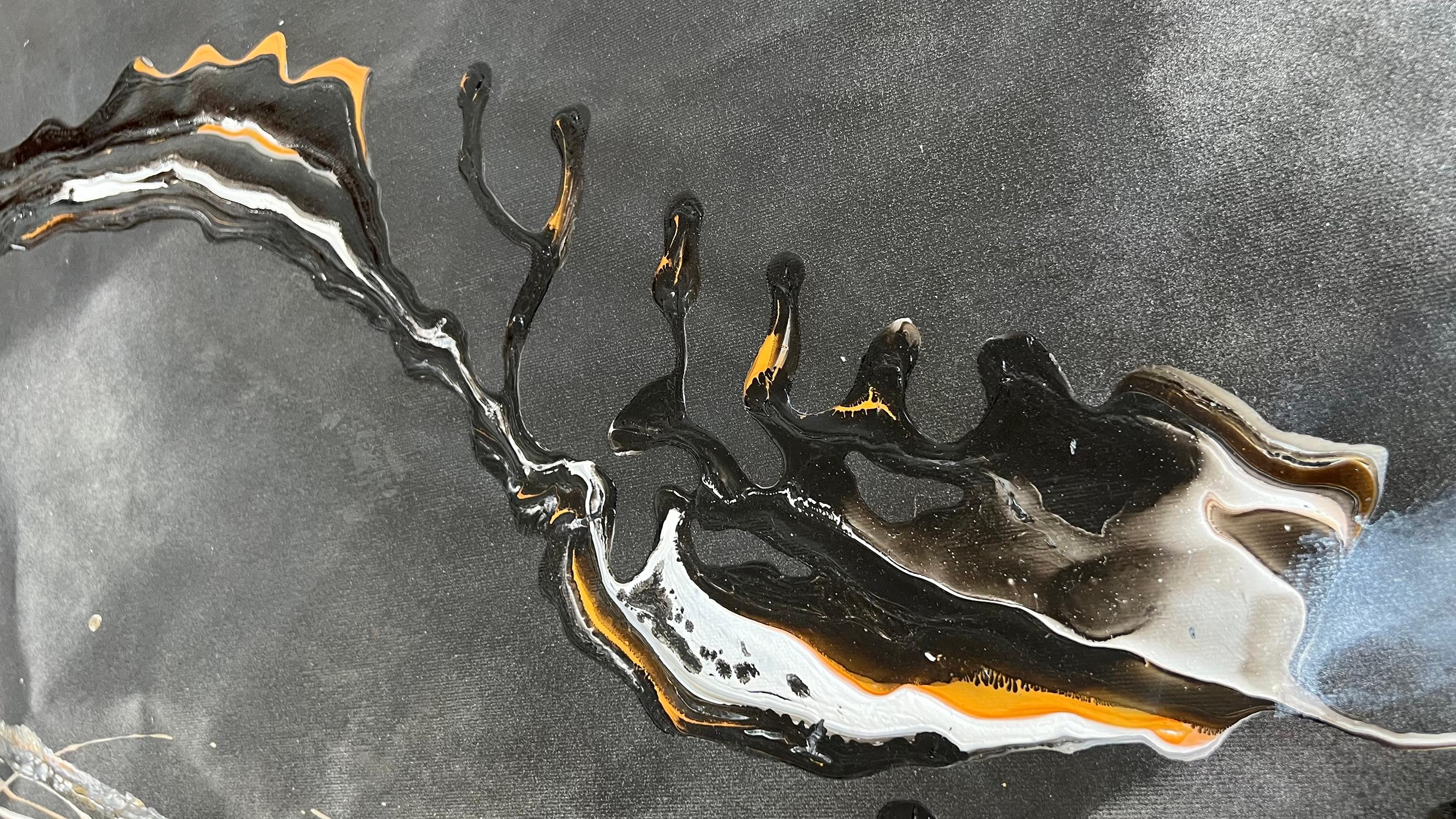Russian Contemporary Art by Indie Ru - Black Abstract Energy in Gold and Silver For Sale 2