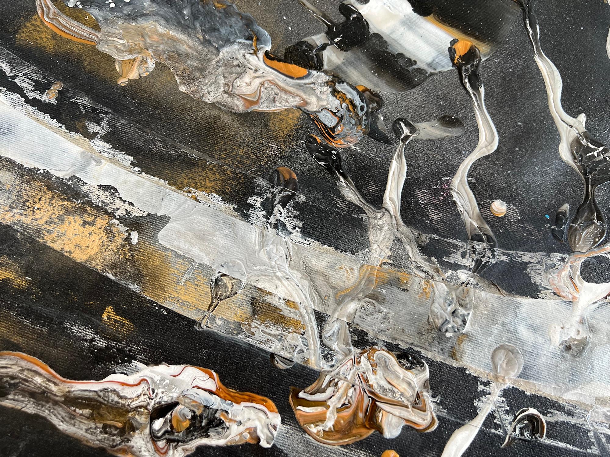 Russian Contemporary Art by Indie Ru - Black Abstract Energy in Gold and Silver For Sale 3