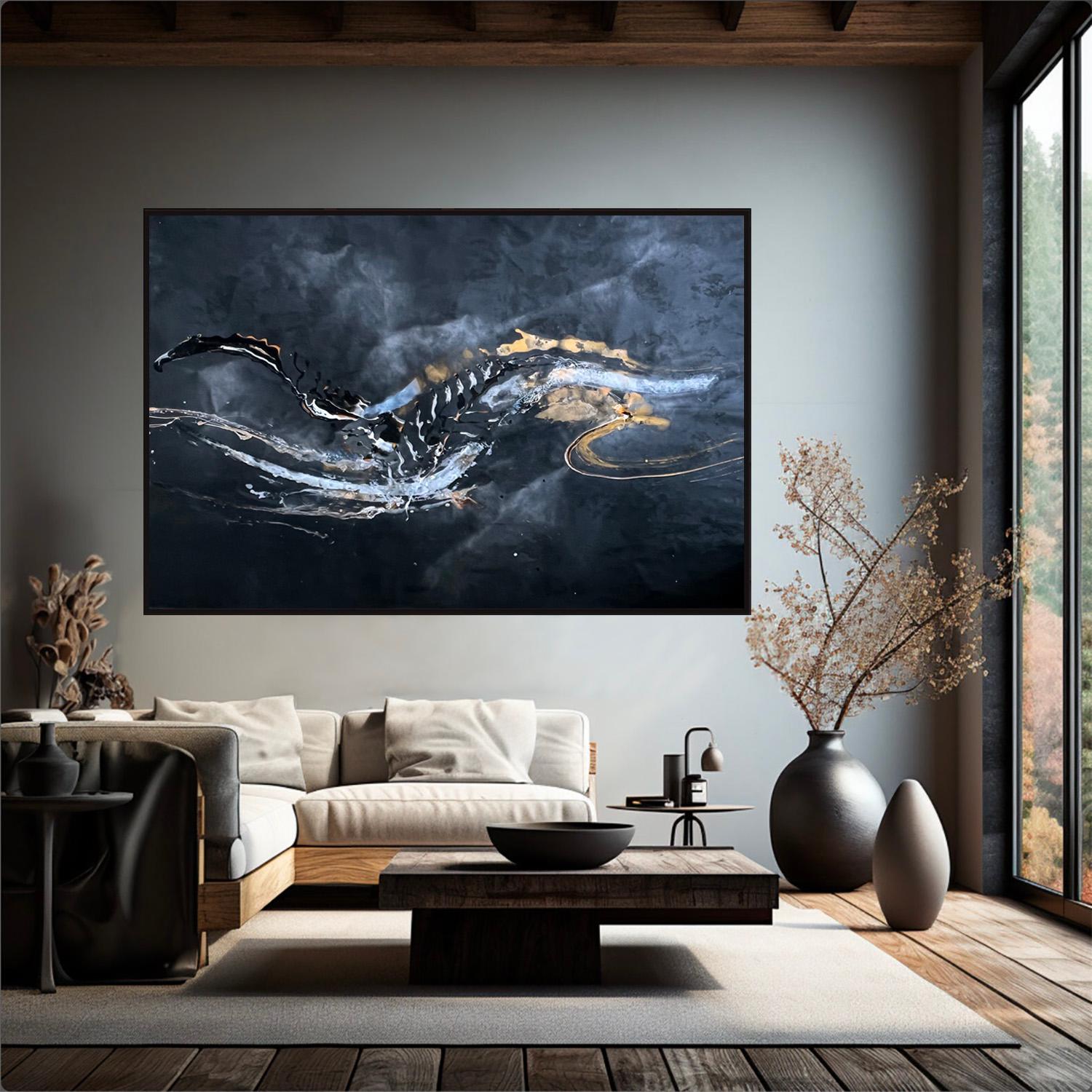 Russian Contemporary Art by Indie Ru - Black Abstract Energy in Gold and Silver For Sale 7