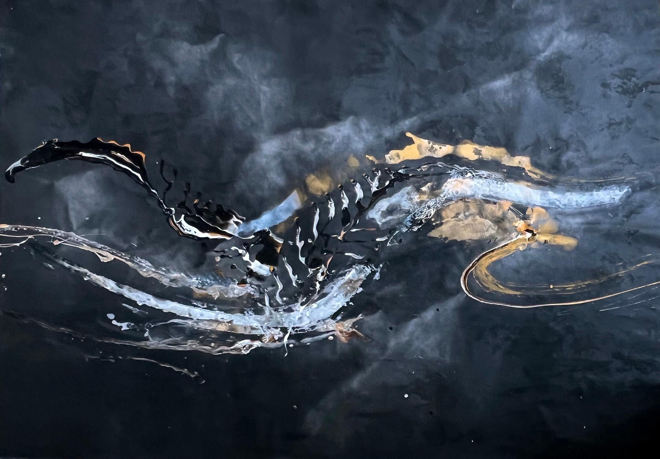 Russian Contemporary Art by Indie Ru - Black Abstract Energy in Gold and Silver For Sale 8