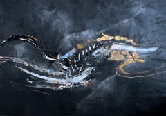 Russian Contemporary Art by Indie Ru - Black Abstract Energy in Gold and Silver