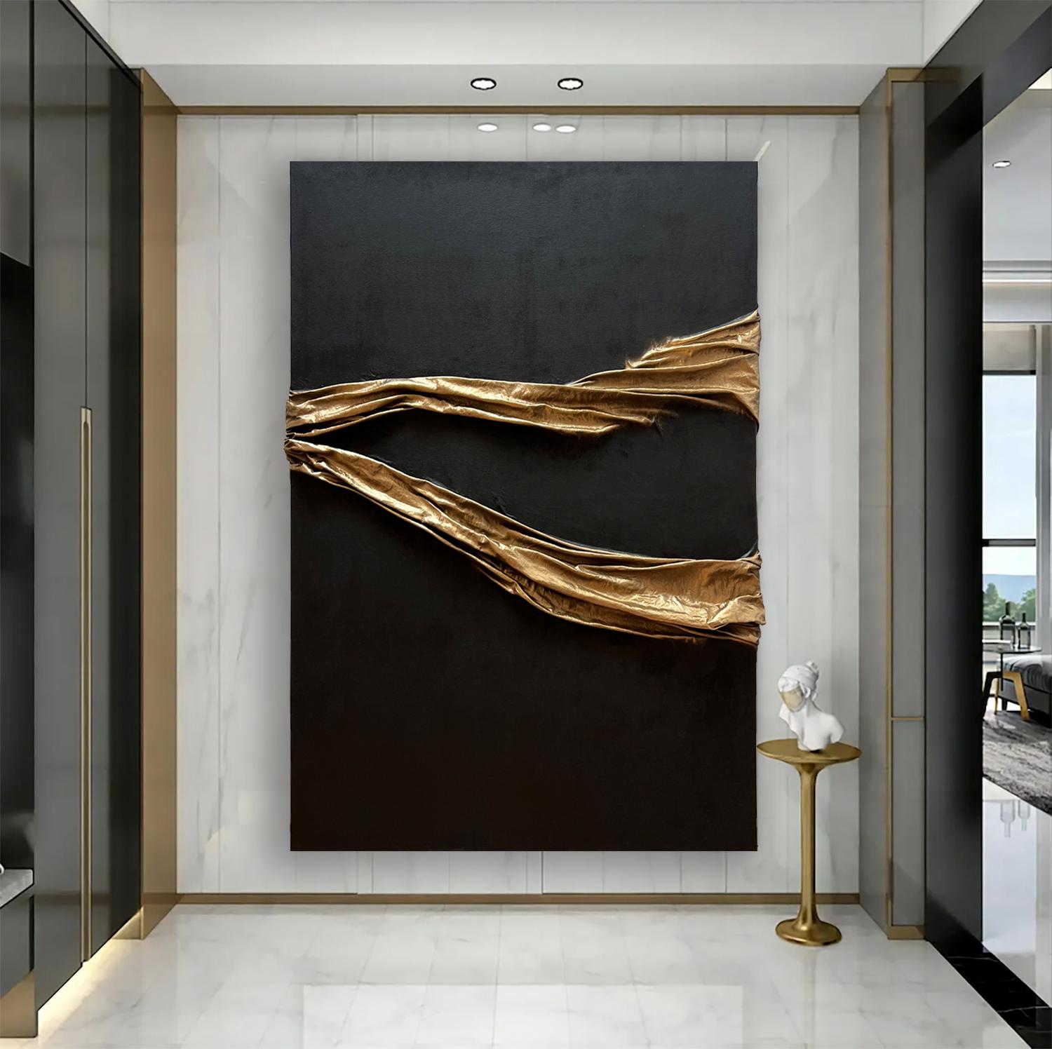 Arte contemporanea russa di Indie Ru - Eleganza astratta in oro e nero in vendita 4
