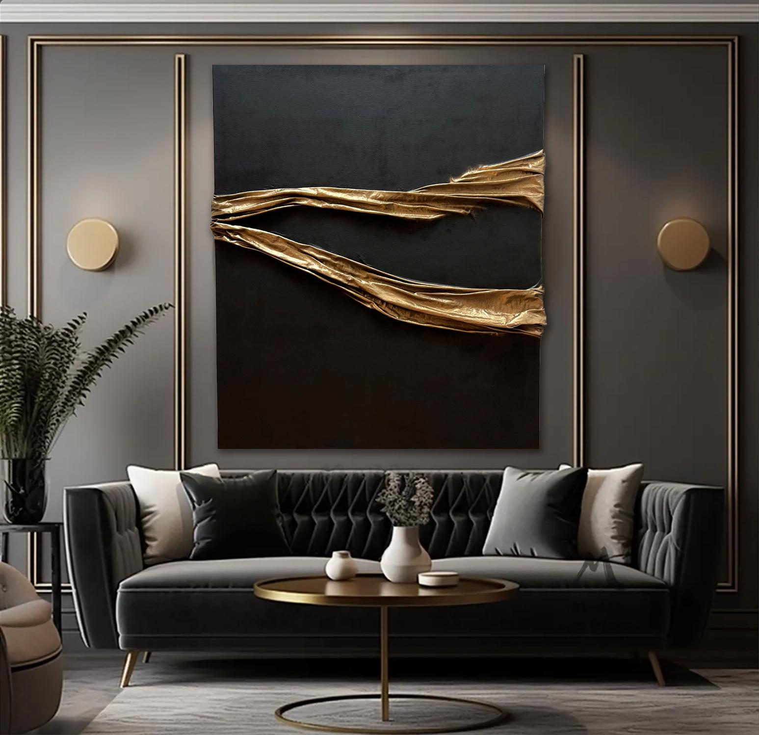 Arte contemporanea russa di Indie Ru - Eleganza astratta in oro e nero in vendita 5