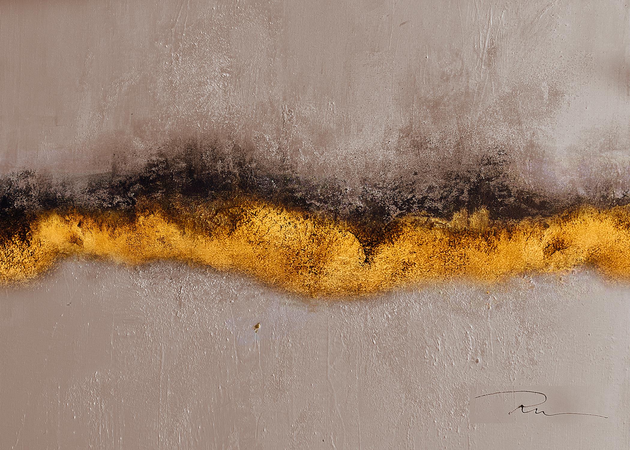  Acryl, Gold und Strandsand auf Leinwand,
Dieses Kunstwerk wird mit einem zweiten Originalgemälde als Geschenk geliefert,

Indie Ru ist eine 1988 geborene russische Künstlerin, die in Podgorica, Montenegro, lebt und arbeitet. In ihren abstrakten