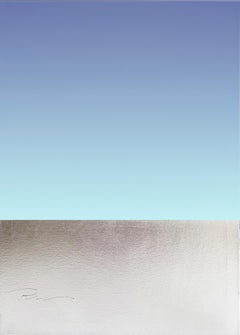 Russische zeitgenössische Kunst von Indie Ru - Minimalistische türkisfarbene Seelandschaft