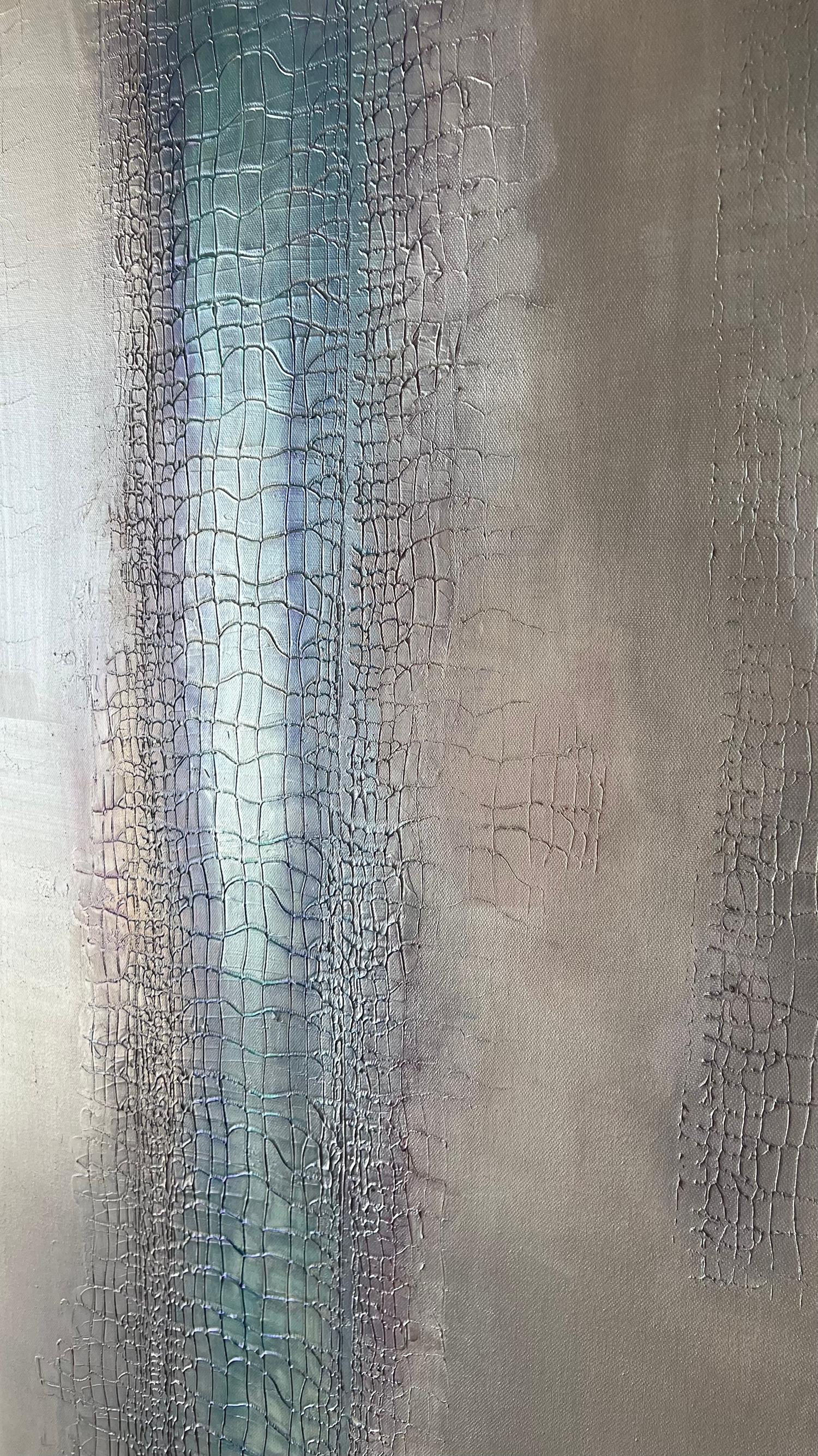 Russian Contemporary Art by Indie Ru - Silver Holographic Crocodile Texture For Sale 2