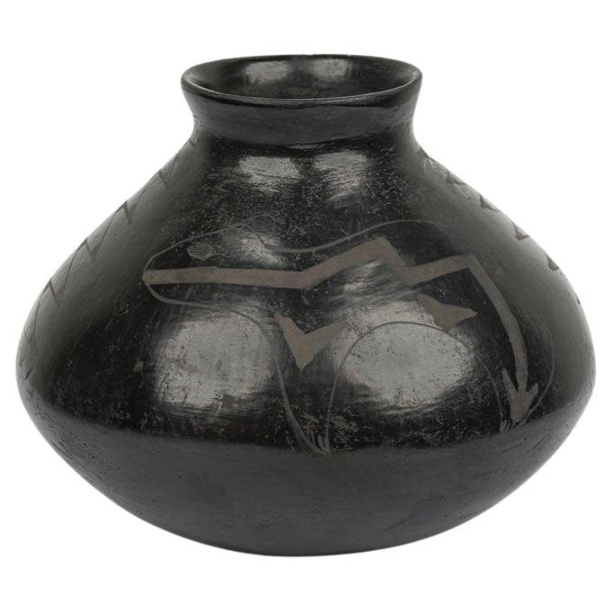 Indigenous American Black and Gray Vase with Figurative Design