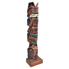 Vintage Indigenous American West Coast Haida Styled Carved & Polychrome Painted Totem