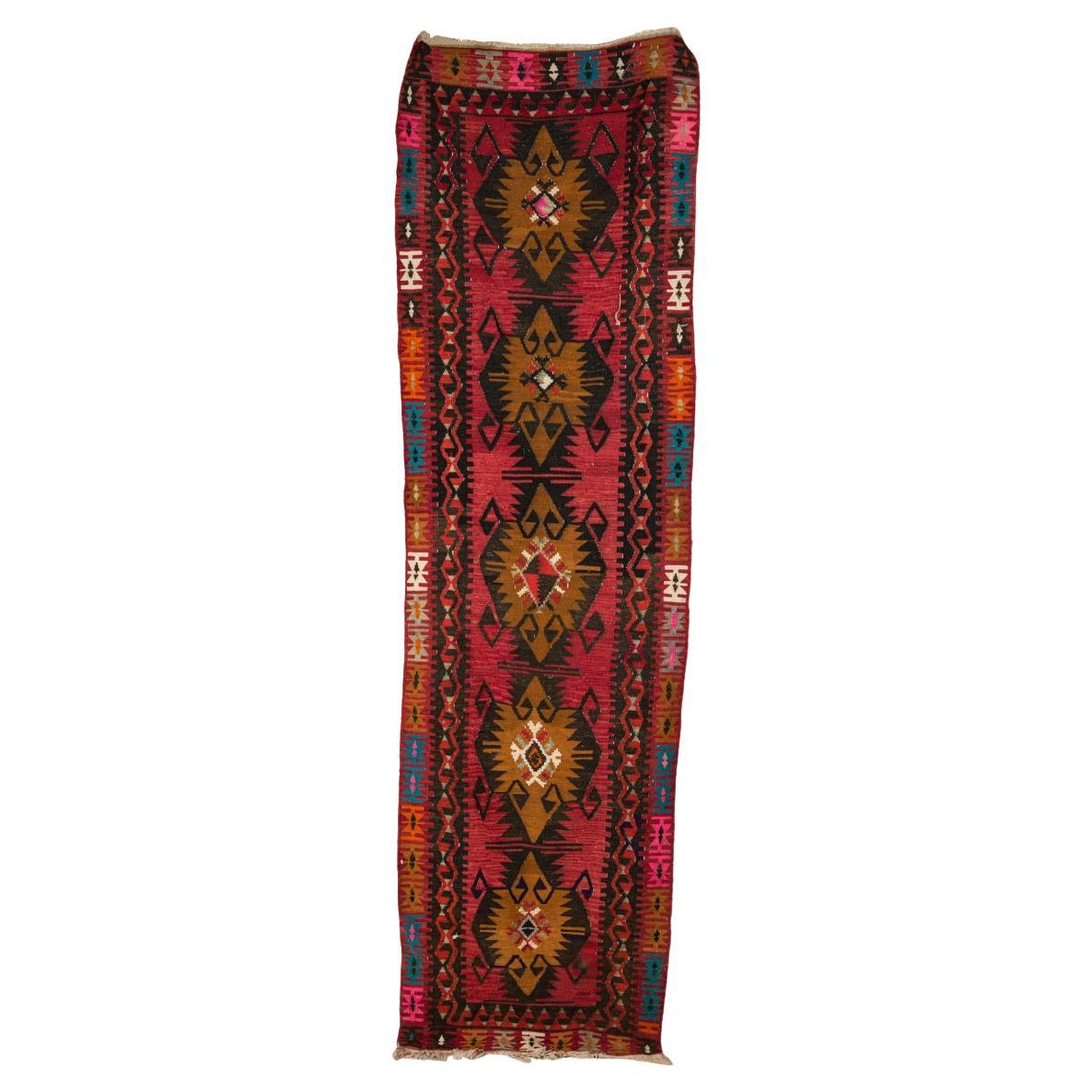 Indigenous American Woven Geometric Patterned Multi-Colored Floor Runner Rug For Sale