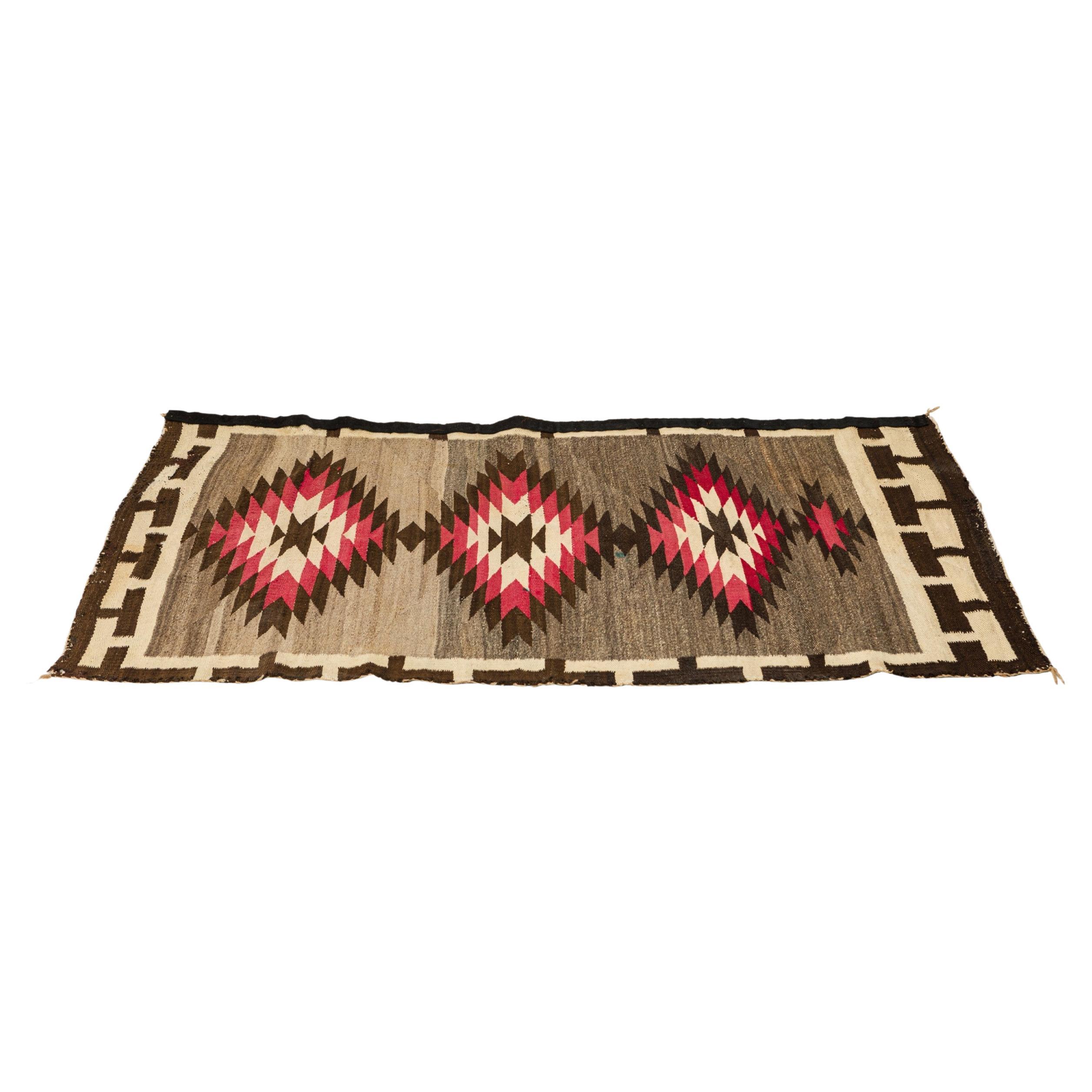 Indigenous American Woven Patterned Brown and Pink Rectangular Rug