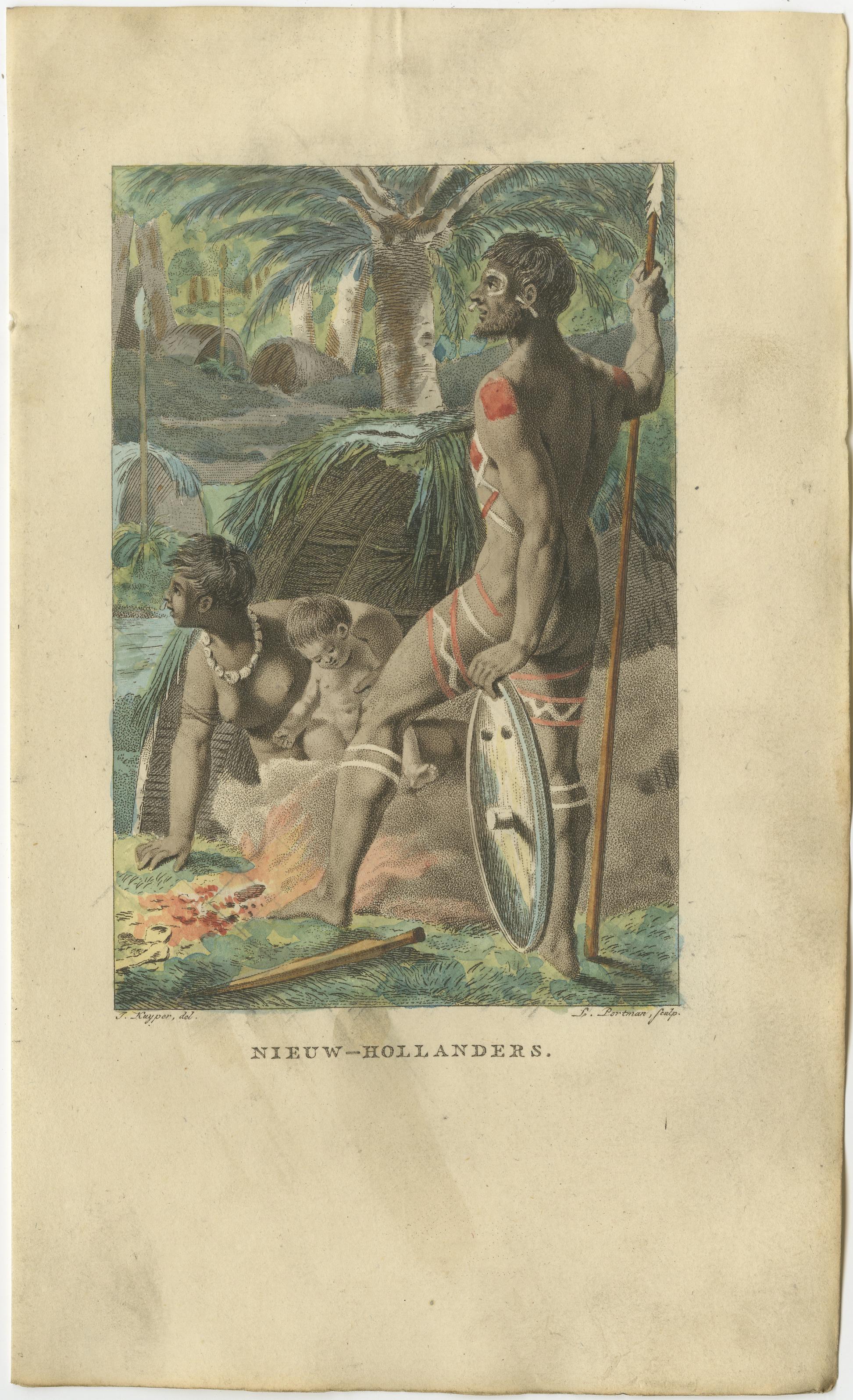 Indigenous Australians – Antique Hand-Colored Ethnographic Print c.1805