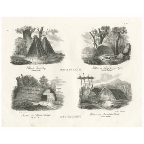 Indigenous Dwellings from New Holland and New Zealand Engraved in 1836