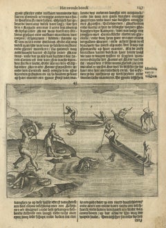 Indigenous Fishing Scene – Early Dutch Engraving from Linschoten, c.1601