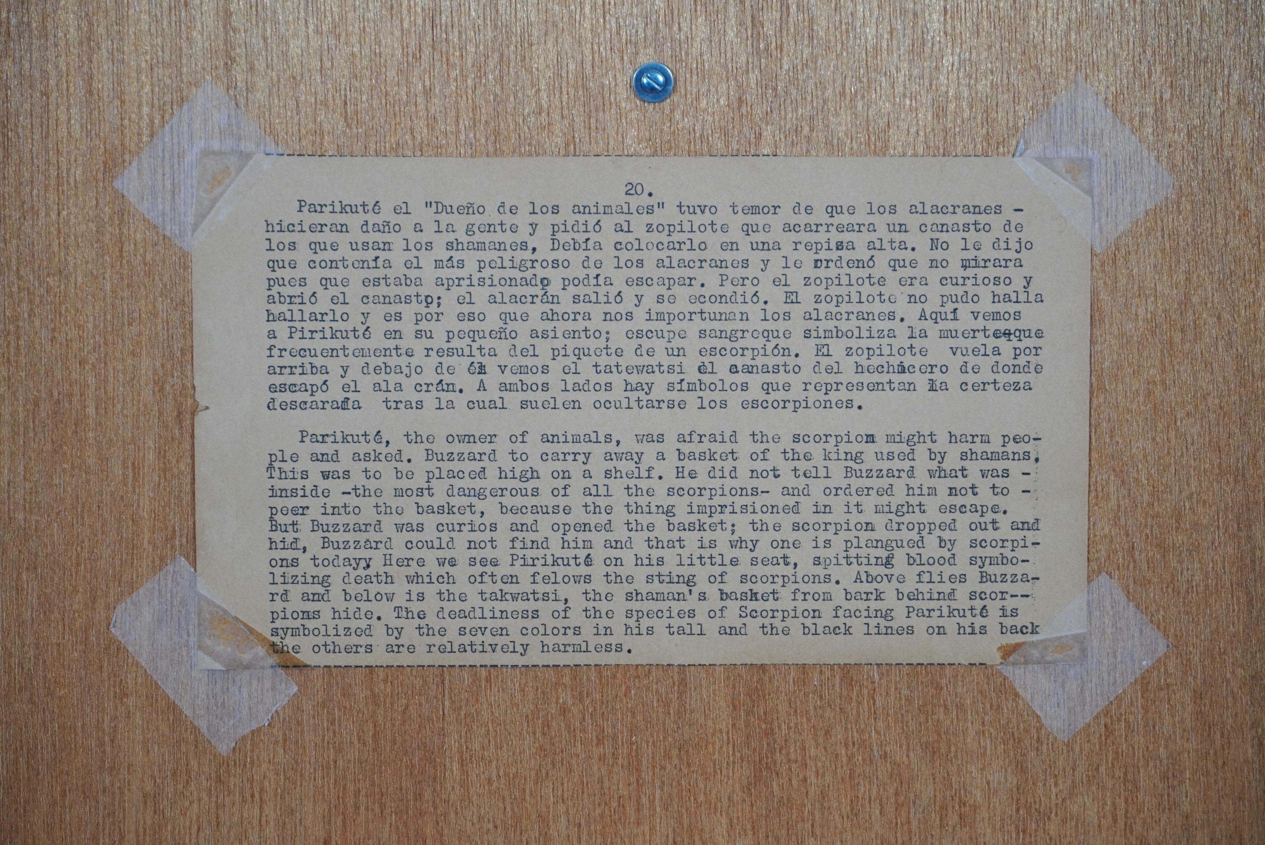 Mid-20th Century Indigenous Latin American Framed Tapestry the Story of Parikute & the Scorpions