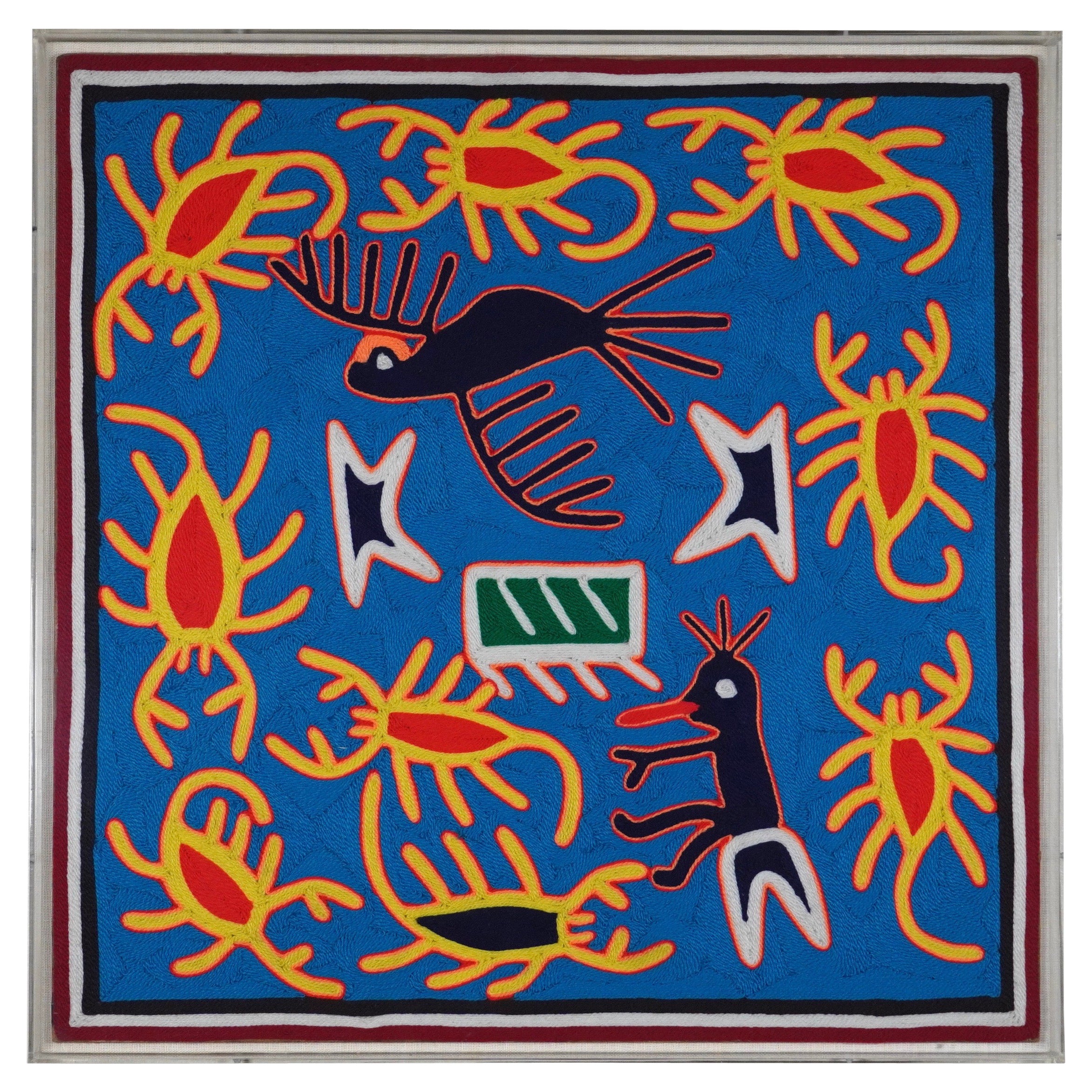 Indigenous Latin American Framed Tapestry the Story of Parikute & the Scorpions