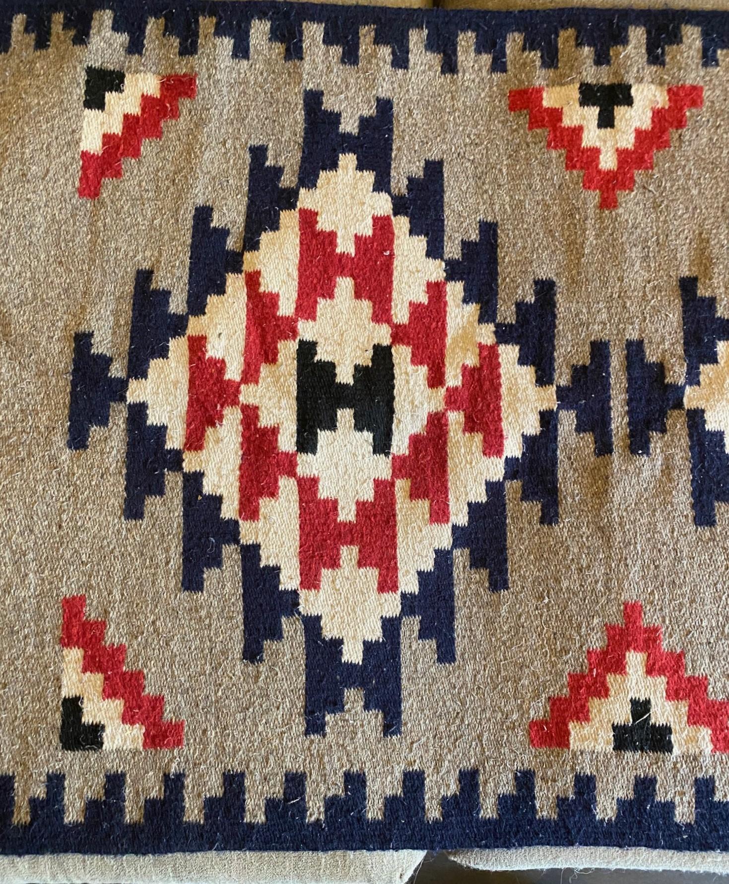 Indigenous Native American Indian Navajo Handwoven Geometric Pattern Rug Blanket For Sale 5