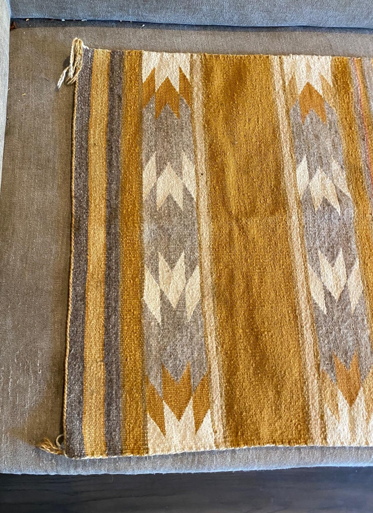20th Century Indigenous Native American Indian Navajo Handwoven Geometric Pattern Rug Blanket For Sale