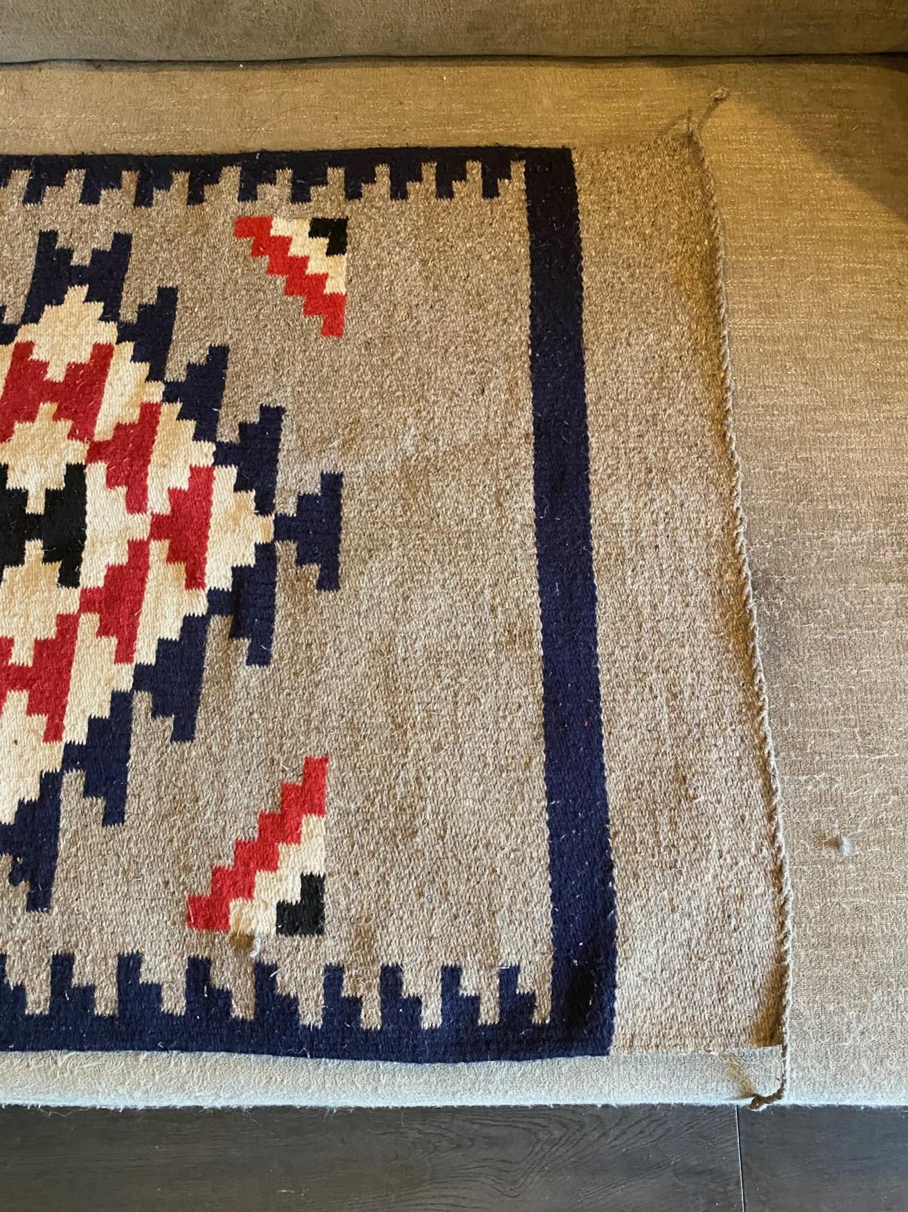 Wool Indigenous Native American Indian Navajo Handwoven Geometric Pattern Rug Blanket For Sale