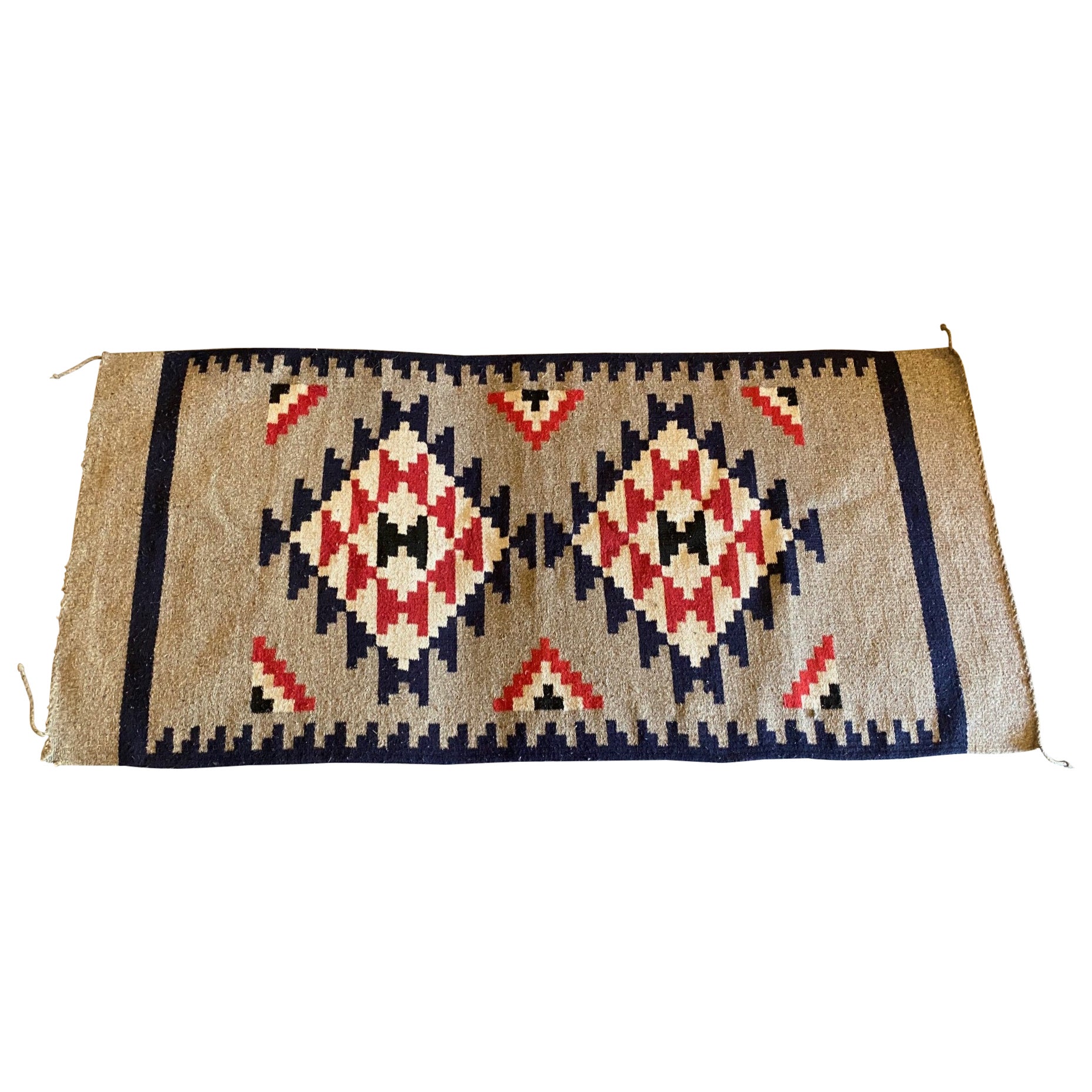 Indigenous Native American Indian Navajo Handwoven Geometric Pattern Rug Blanket For Sale