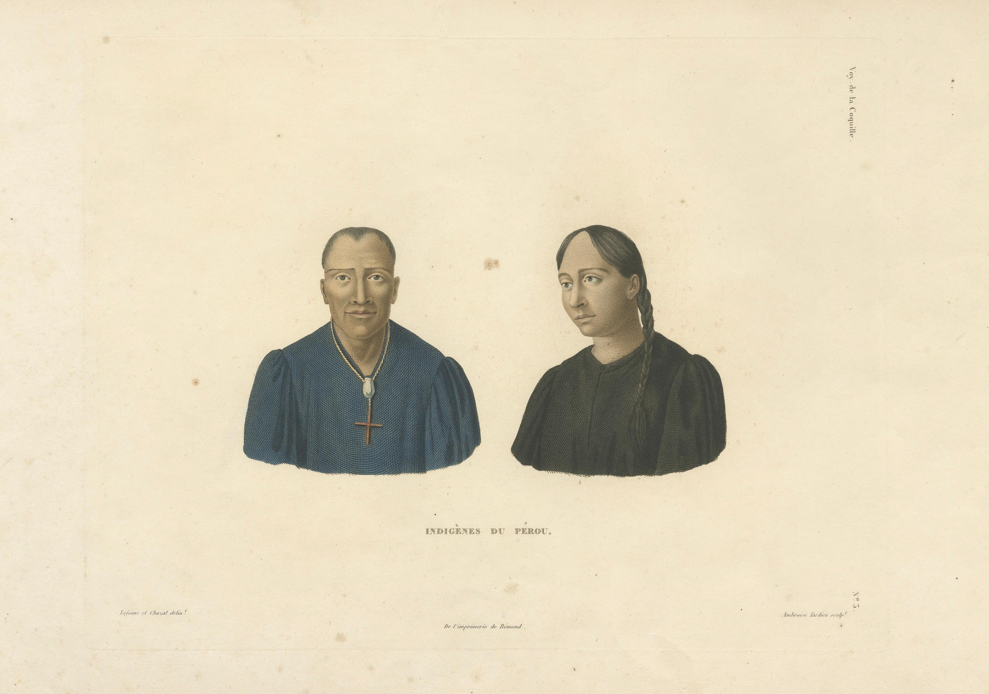 Indigenous People of Peru, Hand-Colored Ethnographic Portrait, Original 1828
