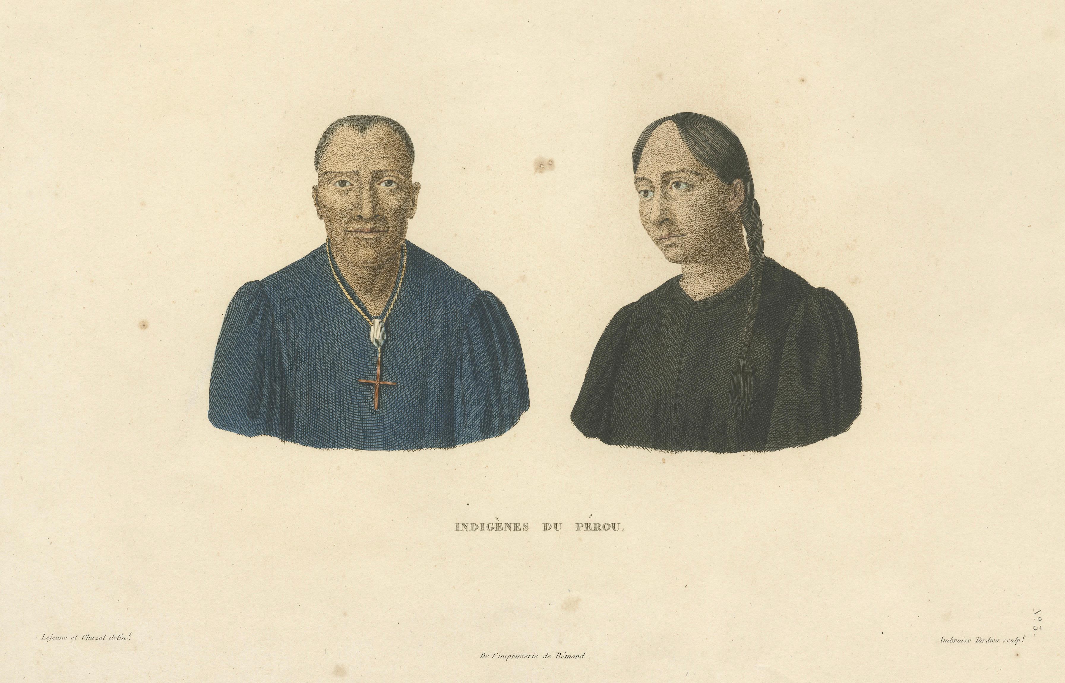 Indigenous People of Peru, Hand-Colored Ethnographic Portrait, Original 1828