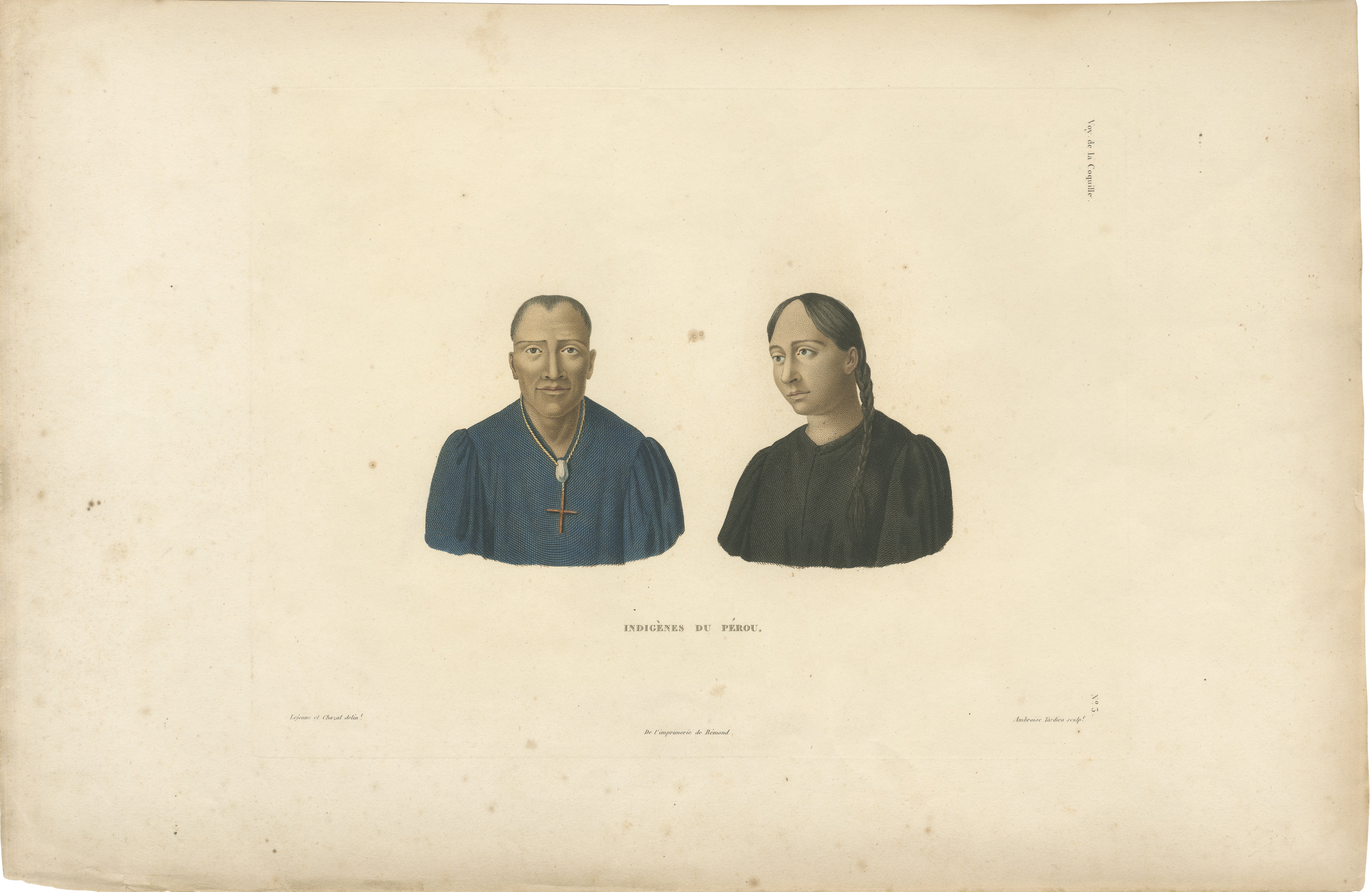 Indigenous People of Peru, Hand-Colored Ethnographic Portrait, Original 1828