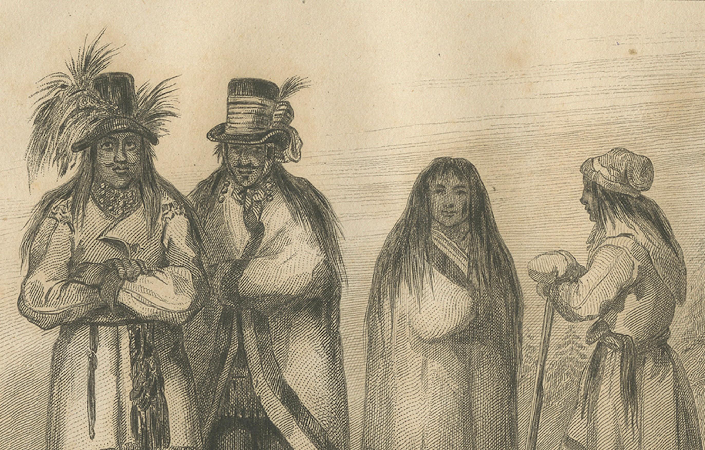 Peuples autochtones près du Québec - Gravure ethnographique du Canada du XIXe siècle Bon état - En vente à Langweer, NL