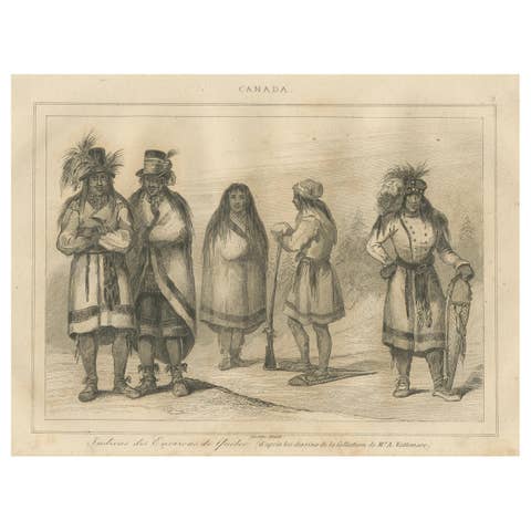 Indigenous Peoples Near Quebec – 19th Century Ethnographic Print of Canada