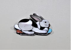 Indigenous Sheyka Sterling Silver and Inlaid Figural Rabbit Brooch or Pendant