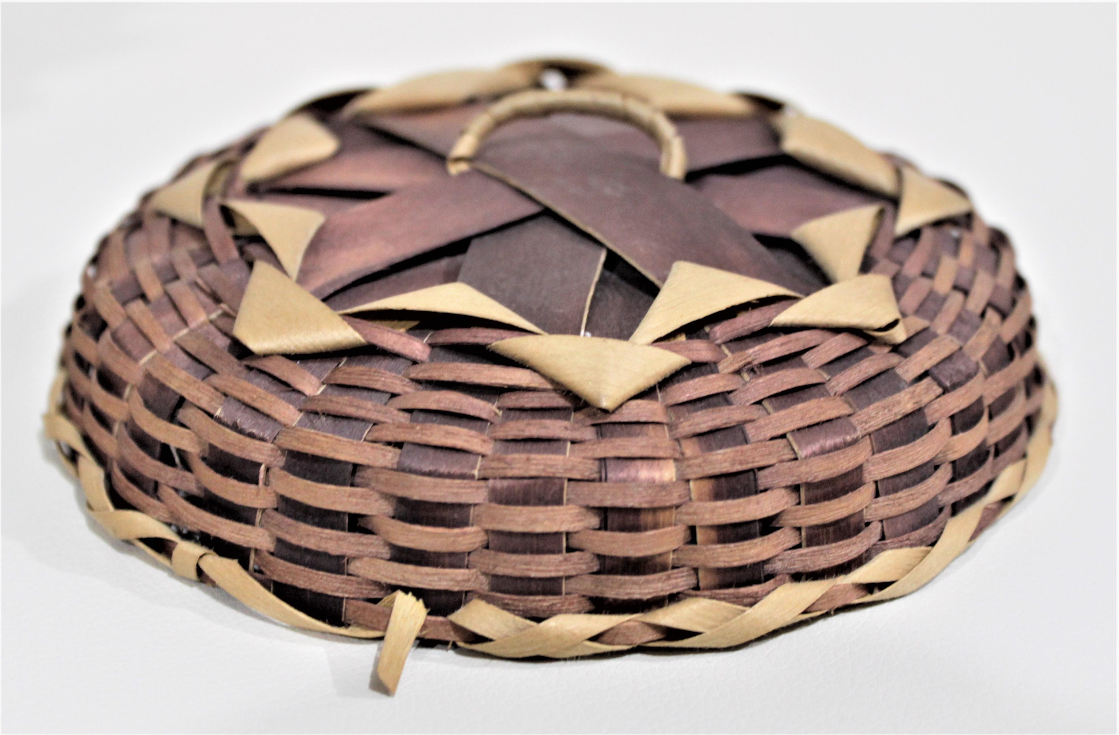 20th Century Indigenous Styled Large Handwoven Bird Beak Fancy Lidded Basket For Sale