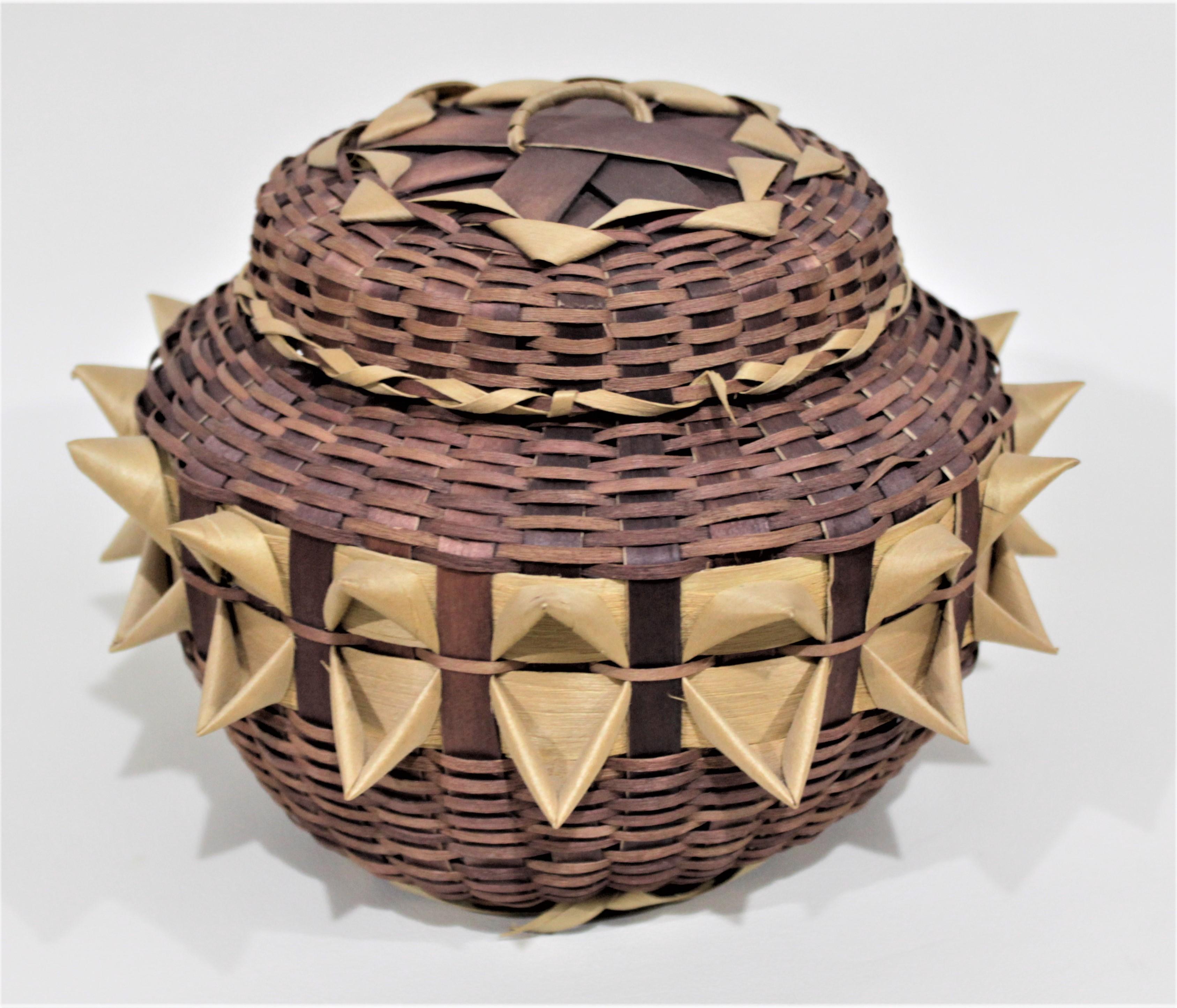 Indigenous Styled Large Handwoven Bird Beak Fancy Lidded Basket For Sale 4