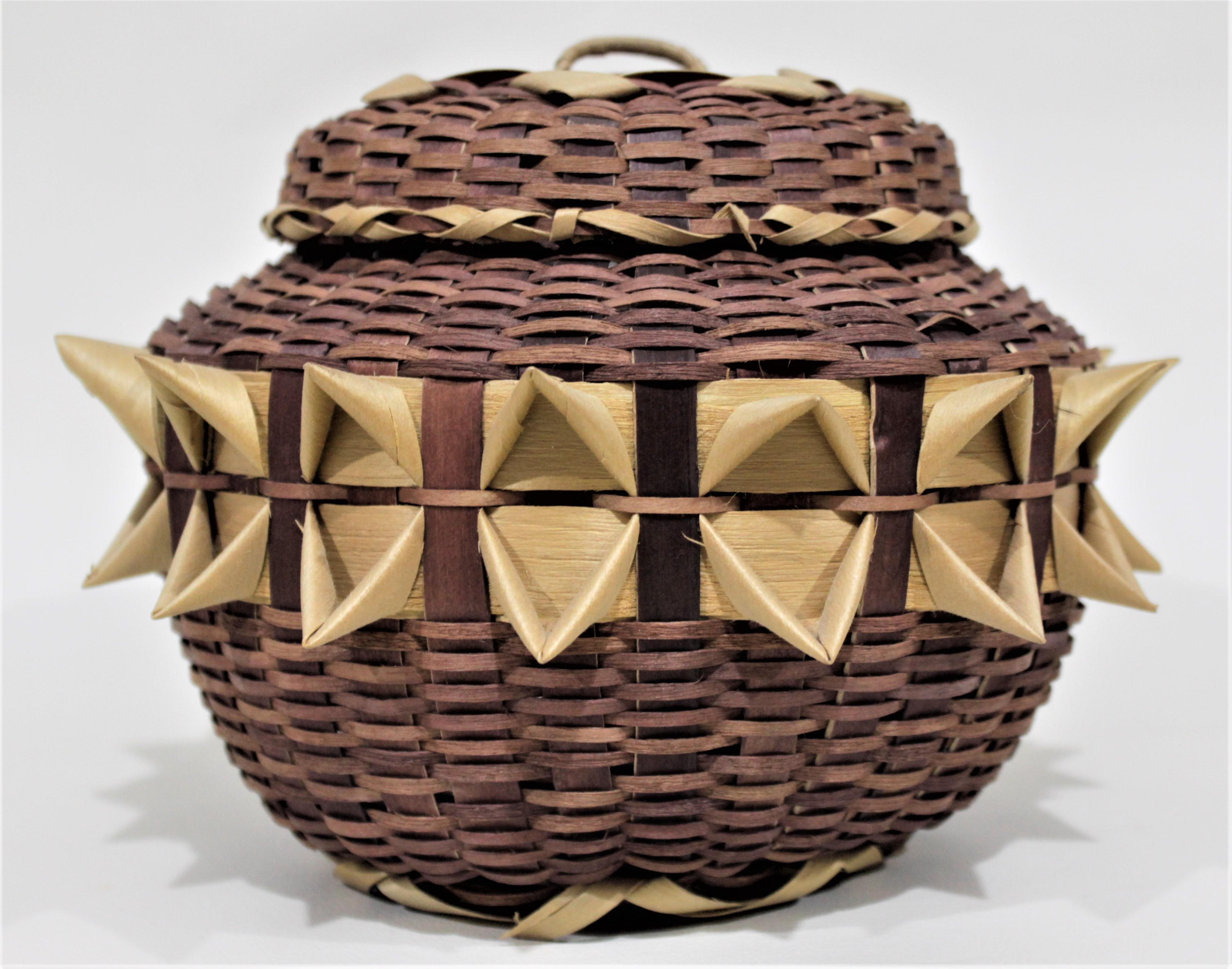 Indigenous Styled Large Handwoven Bird Beak Fancy Lidded Basket (Indigene Kunst (Nord-/Südamerika)) im Angebot